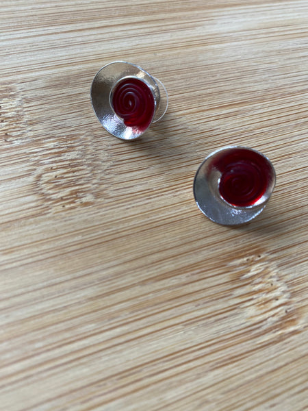 Spiral silver Studs Red