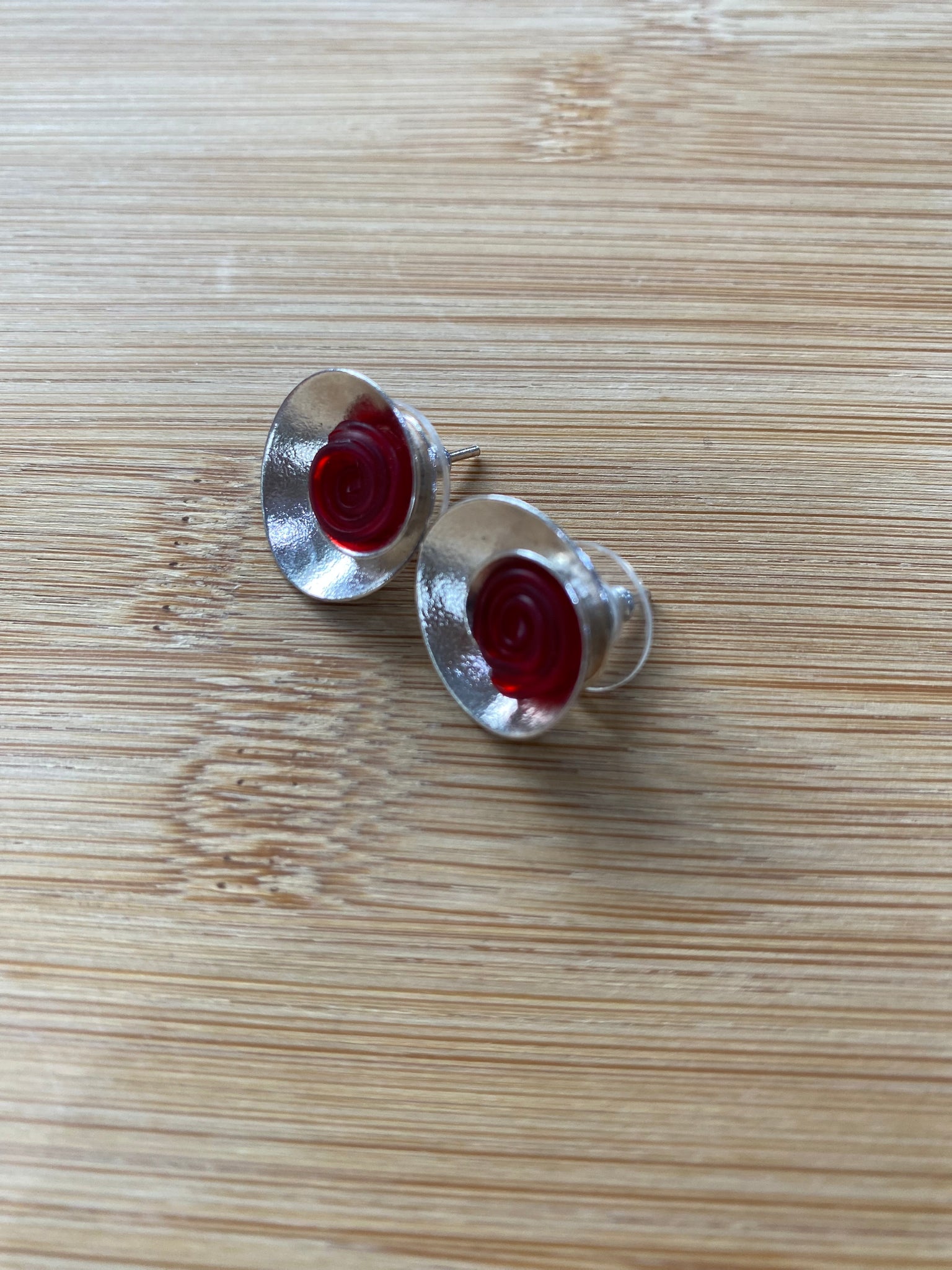 Spiral silver Studs Red