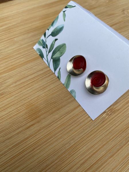 Spiral silver Studs Red