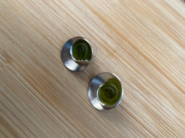Spiral silver Studs Green