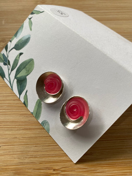 Spiral silver Studs Pink