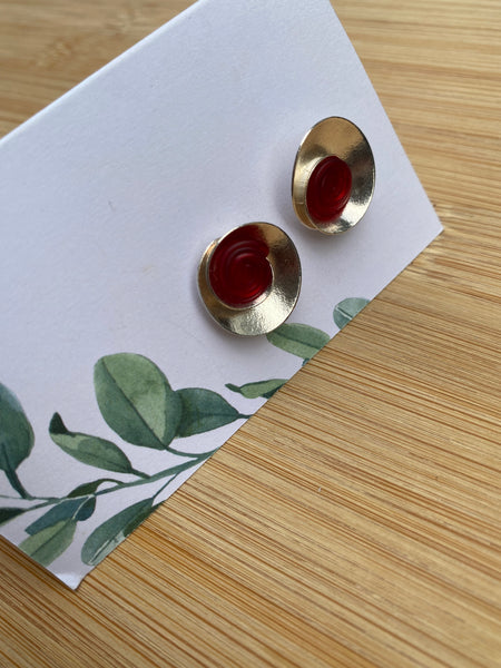 Spiral silver Studs Red