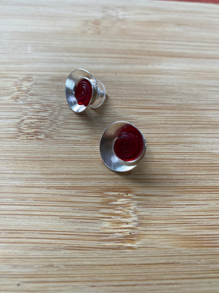 Spiral silver Studs Red