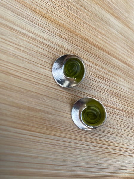 Spiral silver Studs Green