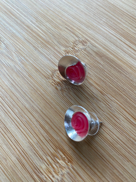 Spiral silver Studs Pink