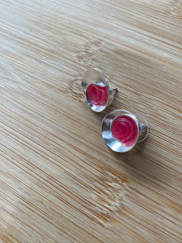 Spiral silver Studs Pink