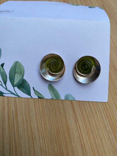 Spiral silver Studs Green