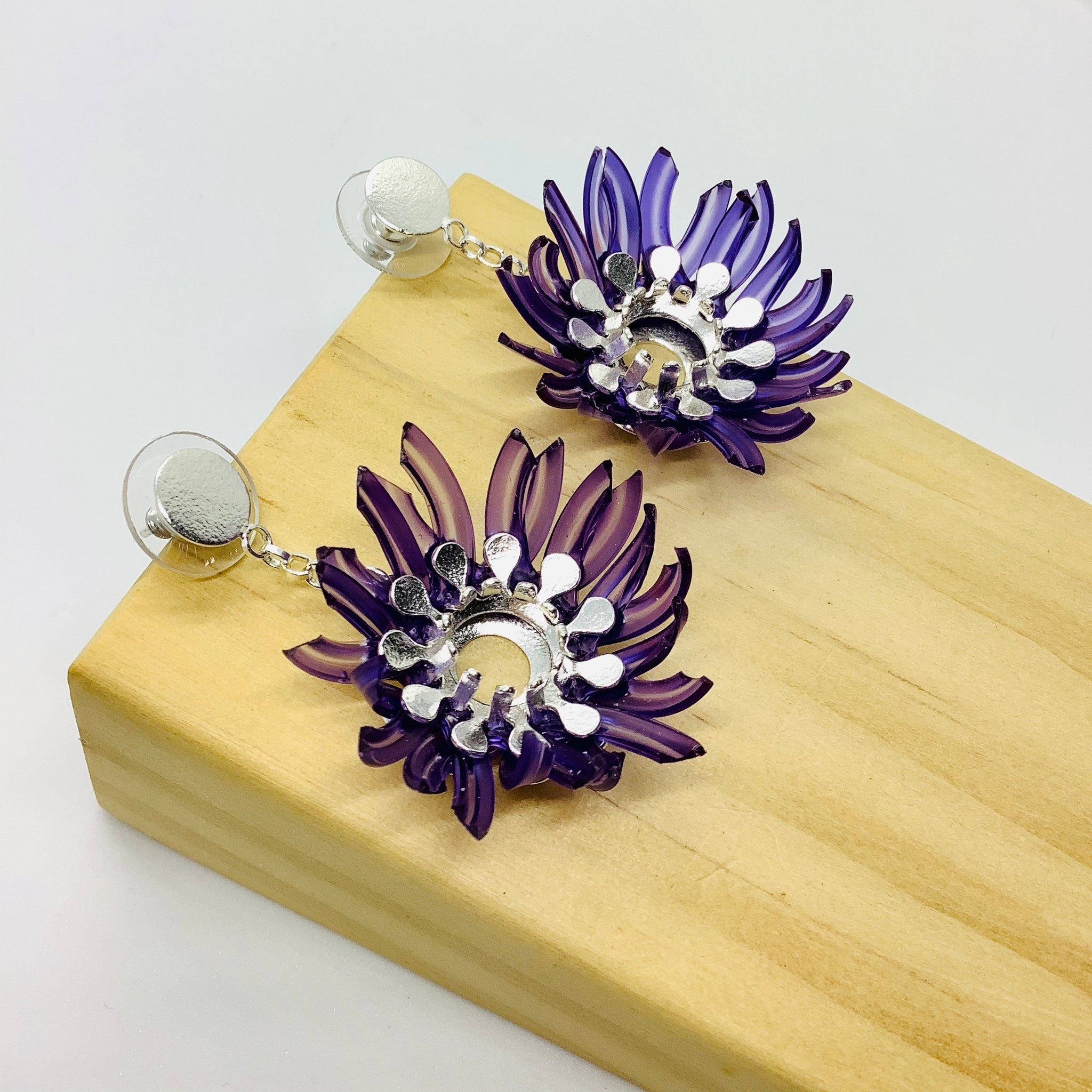 Silver blossom purple earrings