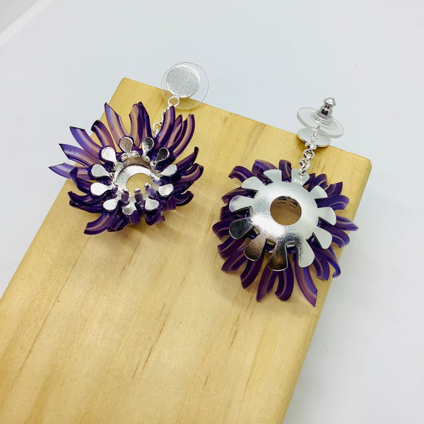 Silver blossom purple earrings