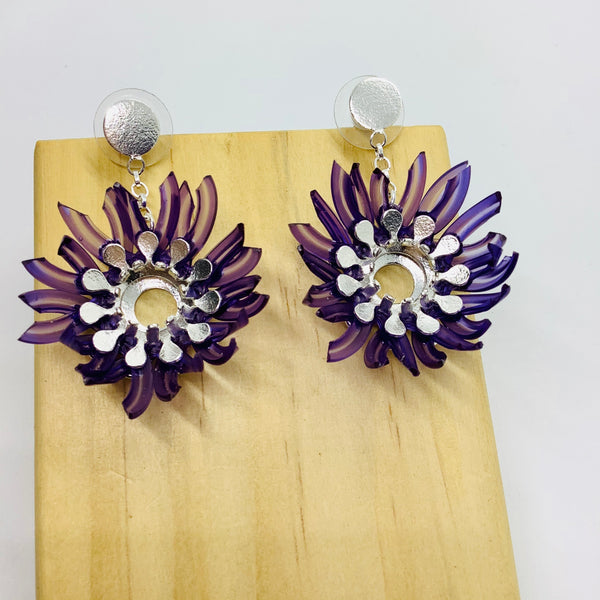 Silver blossom purple earrings