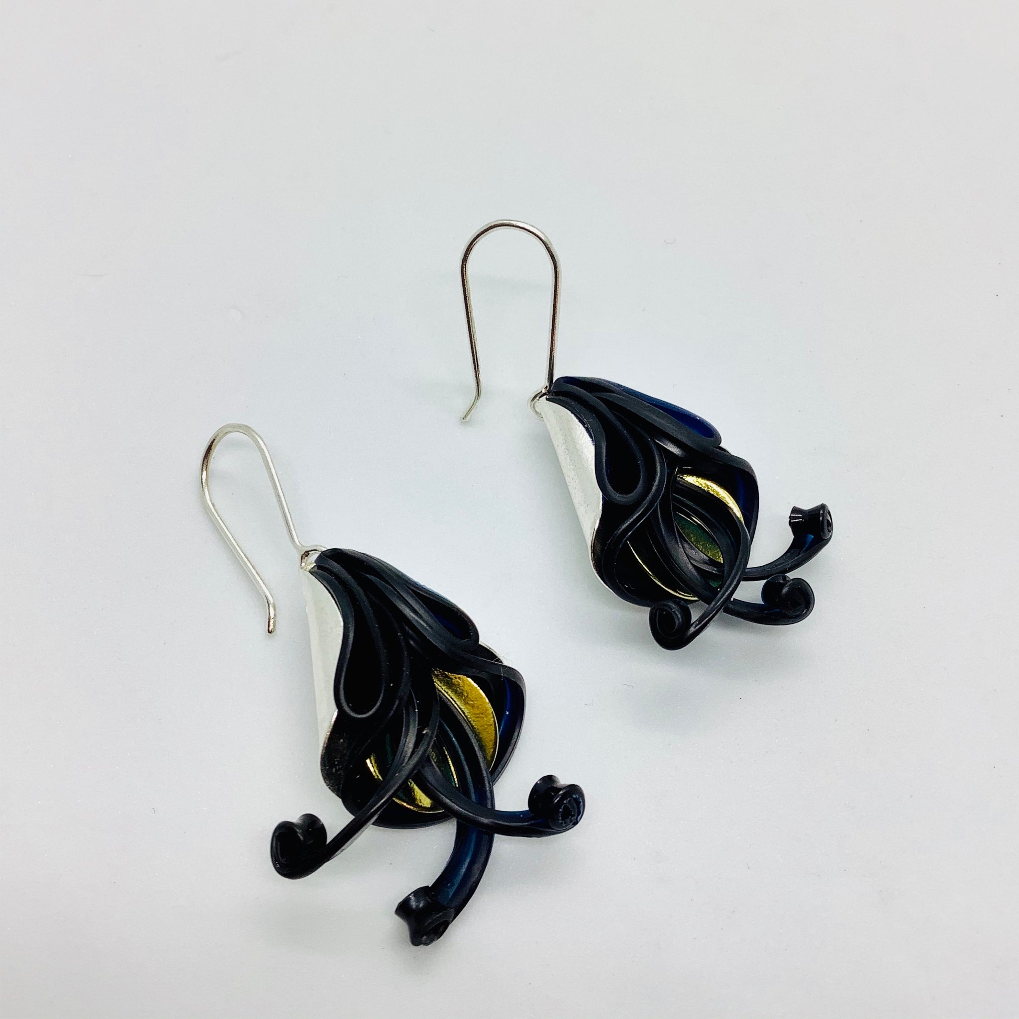 Silver Orchid navy blue earrings